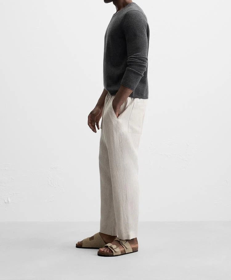 Men’s Beige Loose Fit Linen Pajama|KAS-X