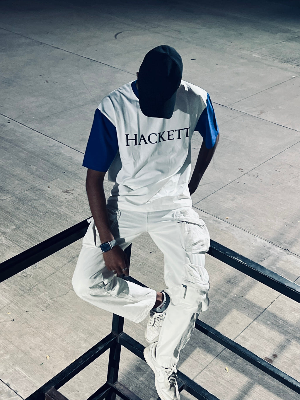 Hackett Oversized Contrast Sleeve Tee – White & Royal Blue Edition | Kas-X