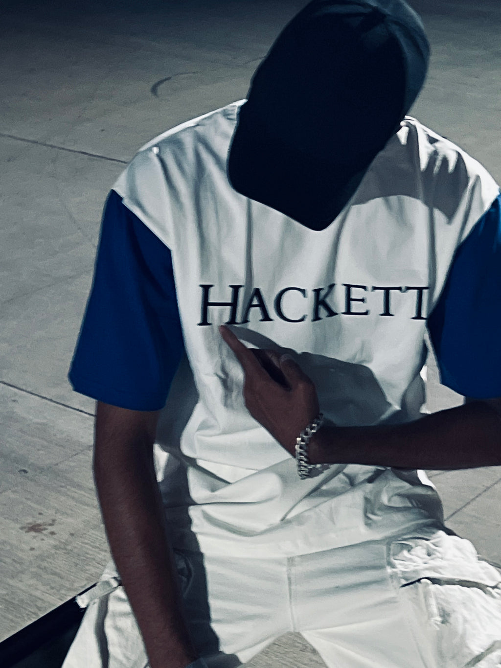 Hackett Oversized Contrast Sleeve Tee – White & Royal Blue Edition | Kas-X