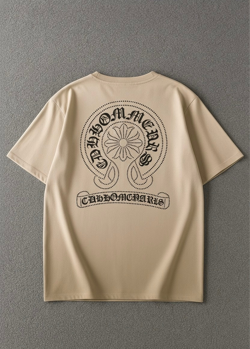 Beige Oversized “CD HOMME PARIS” Graphic Tee