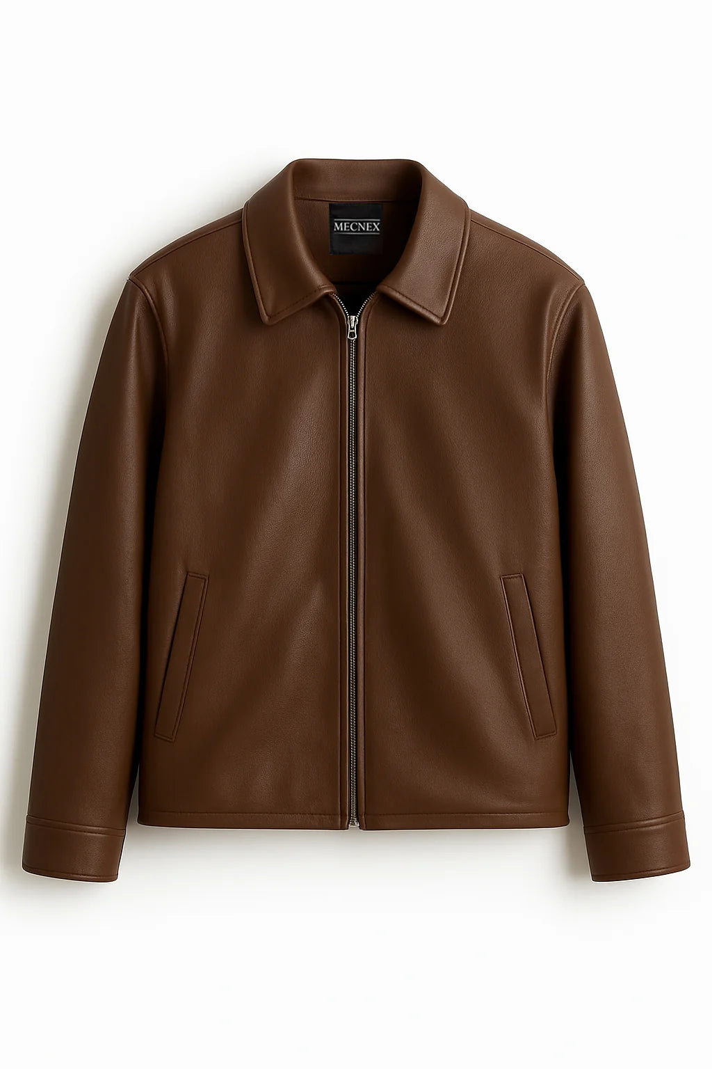 Classic Tan Brown Leather Zip Jacket Mecnex | Kas-X
