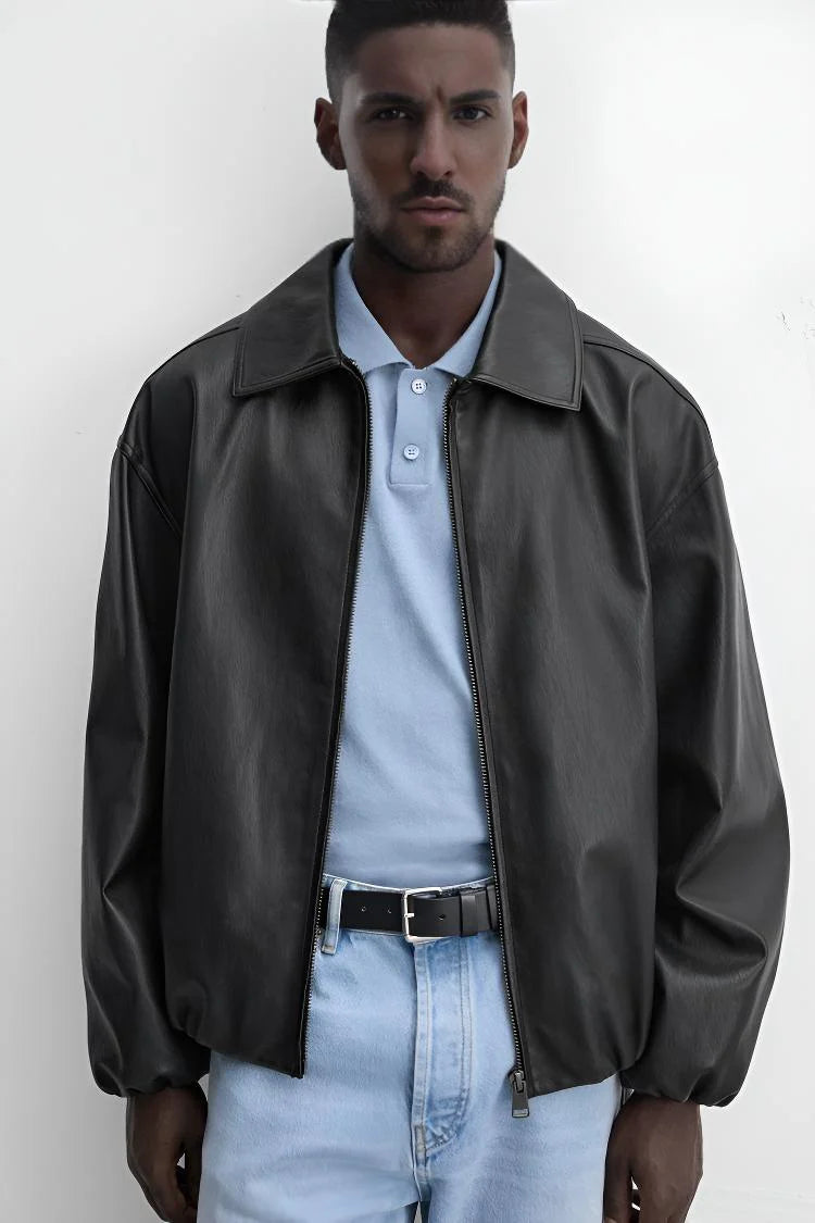 LEATHER BAGGY FIT SHACKET|MECNEX-KAS-X