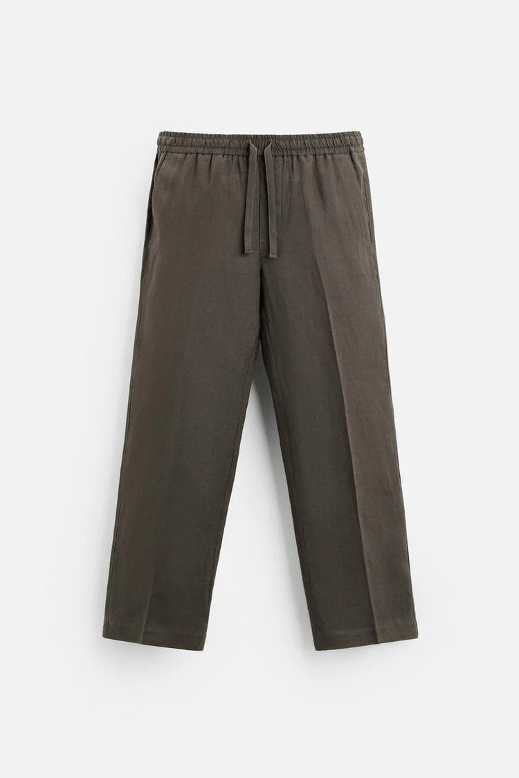 Men’s Brown Loose Fit Linen Pajama|KAS-X