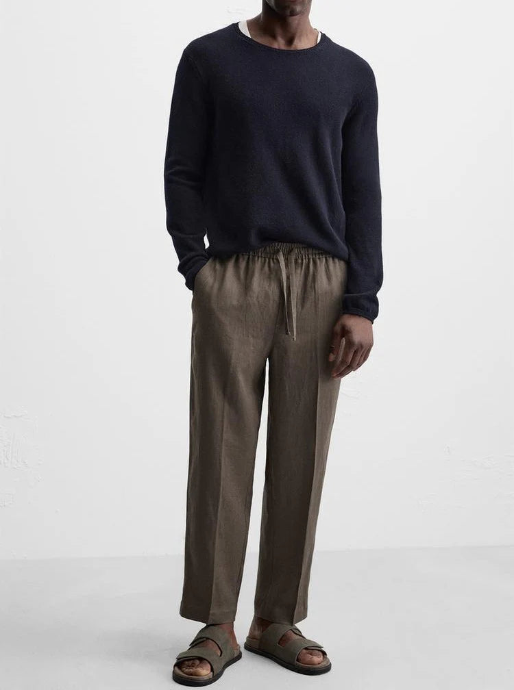 Men’s Brown Loose Fit Linen Pajama|KAS-X