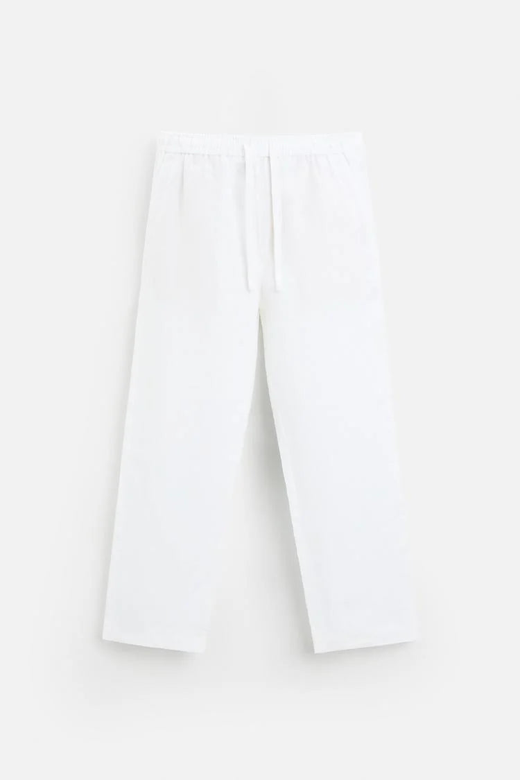 Men’s White Loose Fit Linen Pajama|KAS-X