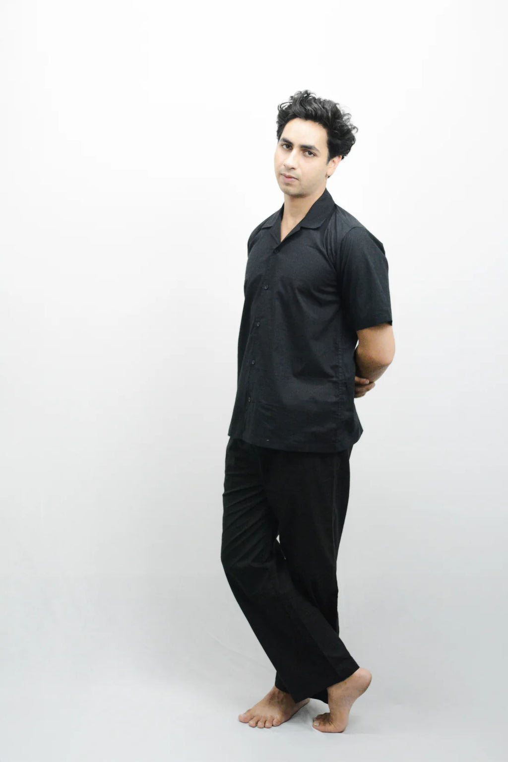 Men’s Cotton V Co-ord Set – Black