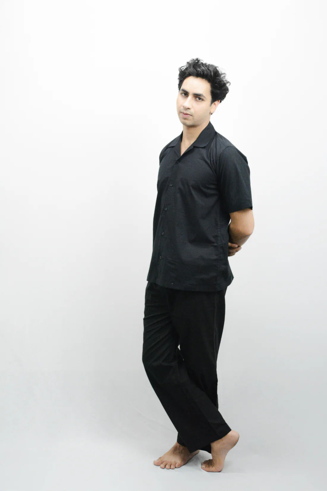 Men’s Cotton V Co-ord Set – Black