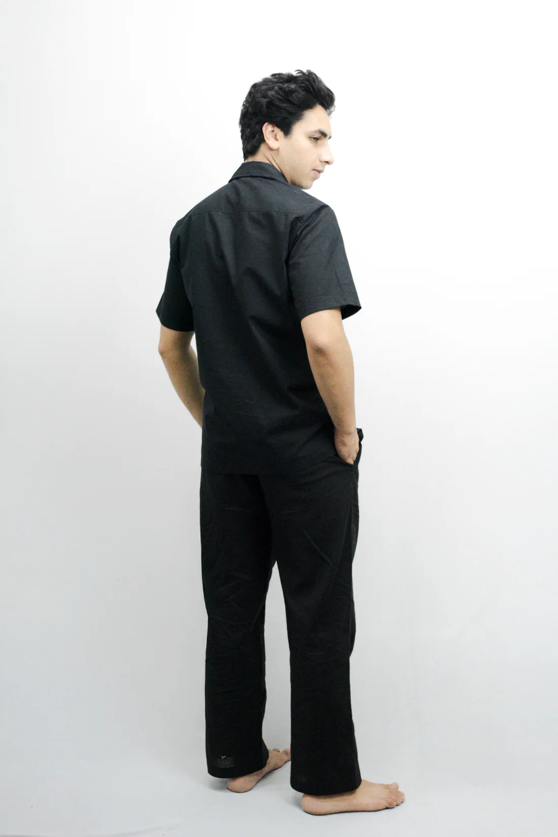 Men’s Cotton V Co-ord Set – Black