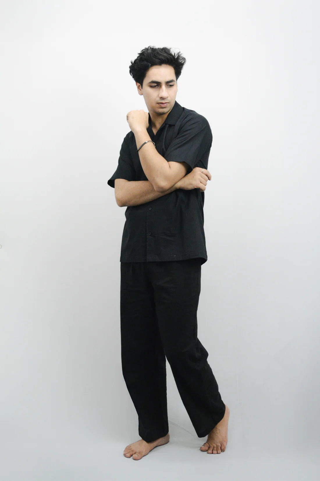 Men’s Cotton V Co-ord Set – Black