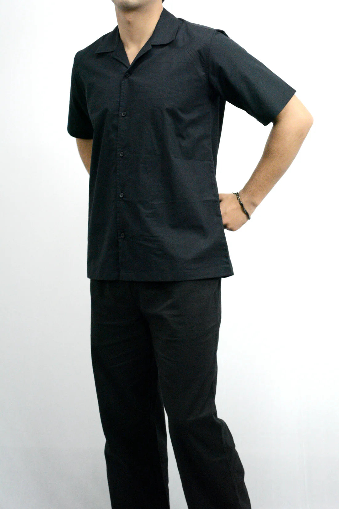 Men’s Cotton V Co-ord Set – Black