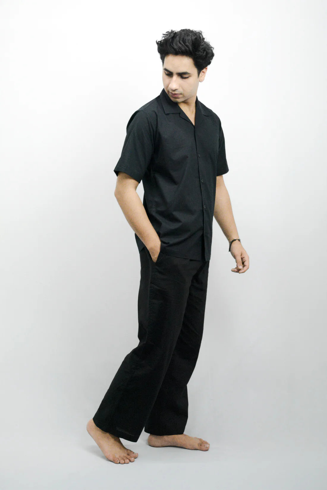 Men’s Cotton V Co-ord Set – Black