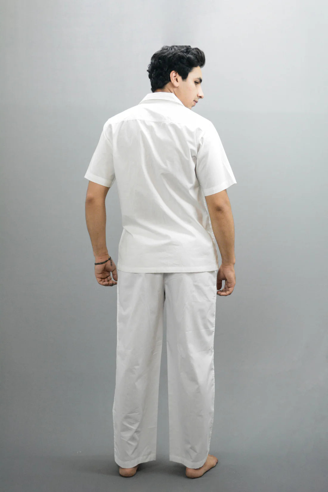Men Linen Solid V Co-ord Set White