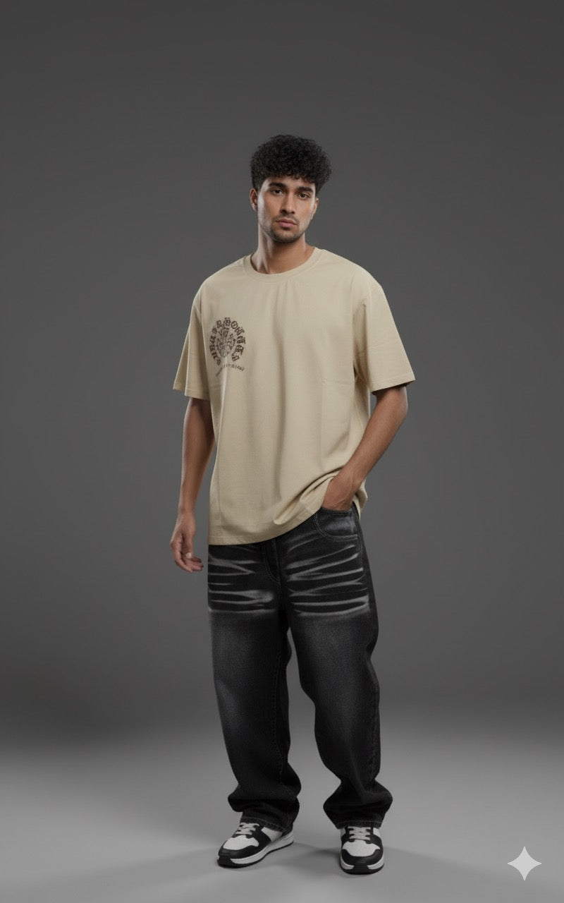 Beige Oversized “CD HOMME PARIS” Graphic Tee