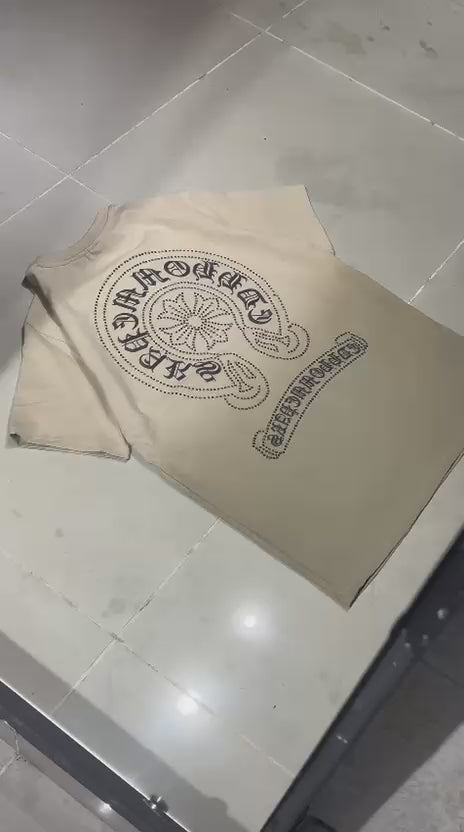 Beige Oversized “CD HOMME PARIS” Graphic Tee